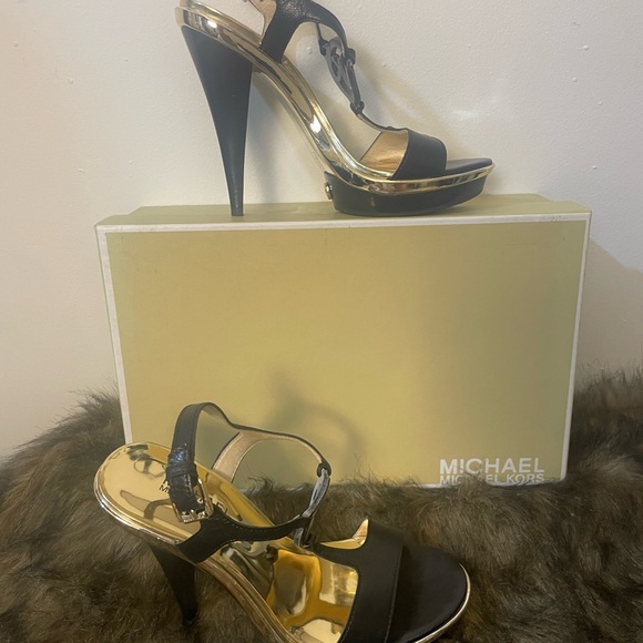 MICHAEL Michael Kors Shoes - Michael Kors Black and Gold Women's Heels
